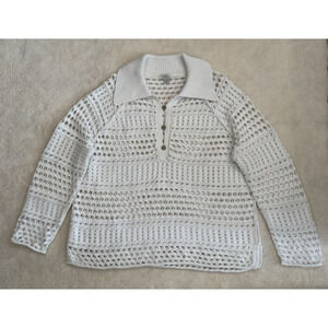 Sundance Open Knit Cotton Sweater Women's XL Collard Button Pullover Long Sleeve